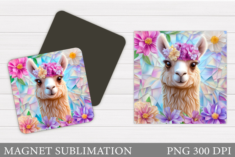 Cute Lama Magnet Design. Lama Flowers Magnet Sublimation