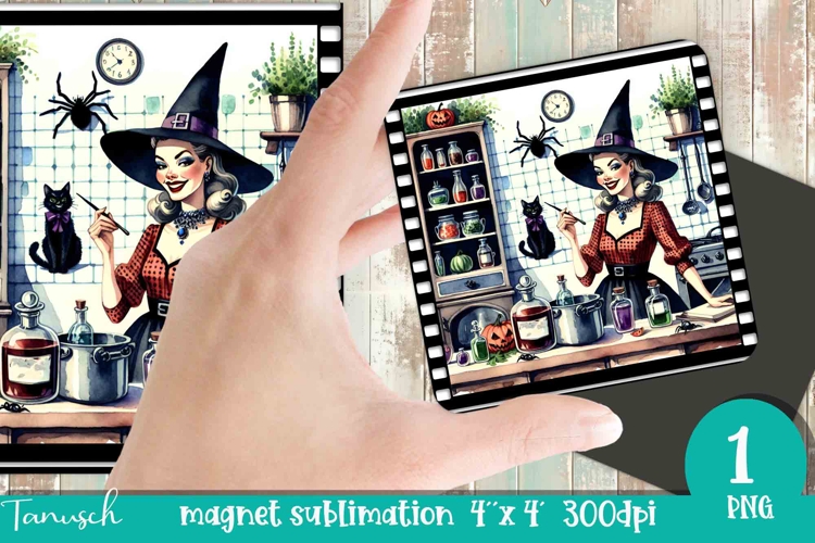 Halloween retro witch sublimation magnet PNG