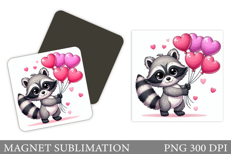 Cute Raccoon Magnet Design. Valentines Magnet Sublimation example image 1