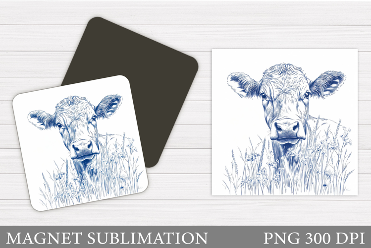 Highland Cow Magnet Design. Cow Flowers Magnet Sublimation
