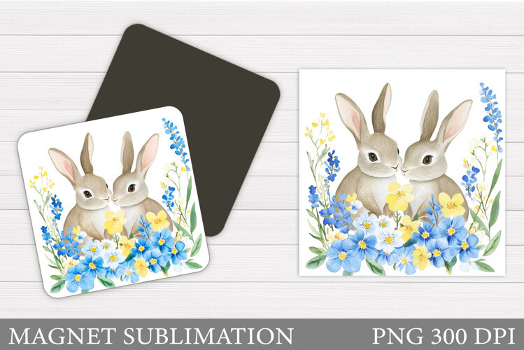 Cute Bunny Magnet Design. Bunny Flowers Magnet Sublimation example image 1