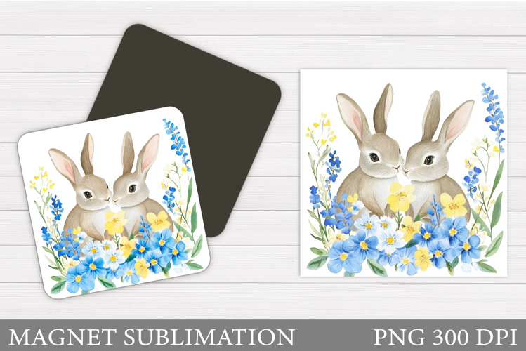 Cute Bunny Magnet Design. Bunny Flowers Magnet Sublimation