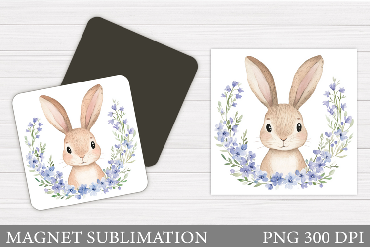 Cute Bunny Magnet Design. Bunny Flowers Magnet Sublimation