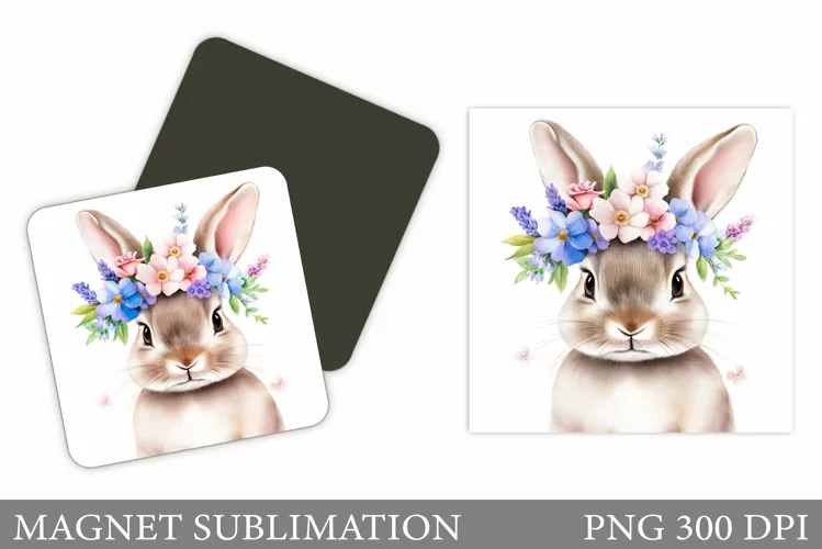 Cute Bunny Magnet Design. Bunny Flowers Magnet Sublimation