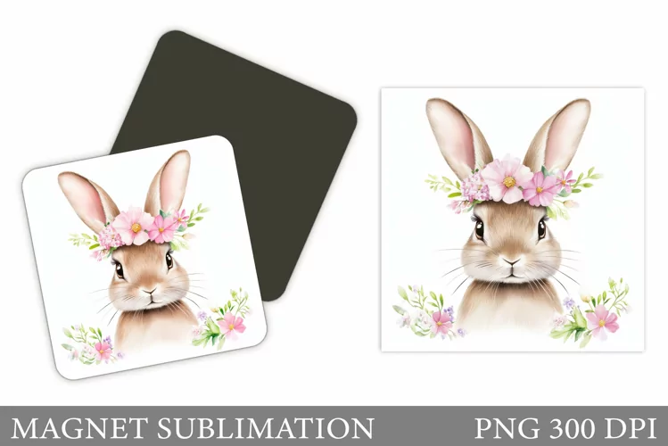 Cute Bunny Magnet Design. Bunny Flowers Magnet Sublimation