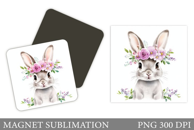 Cute Bunny Magnet Design. Bunny Flowers Magnet Sublimation example image 1