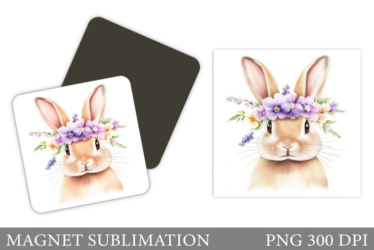 Cute Bunny Magnet Design. Bunny Flowers Magnet Sublimation example image 1