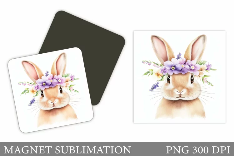 Cute Bunny Magnet Design. Bunny Flowers Magnet Sublimation