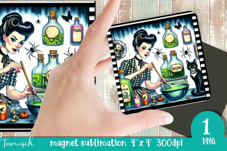 Halloween retro witch sublimation magnet PNG