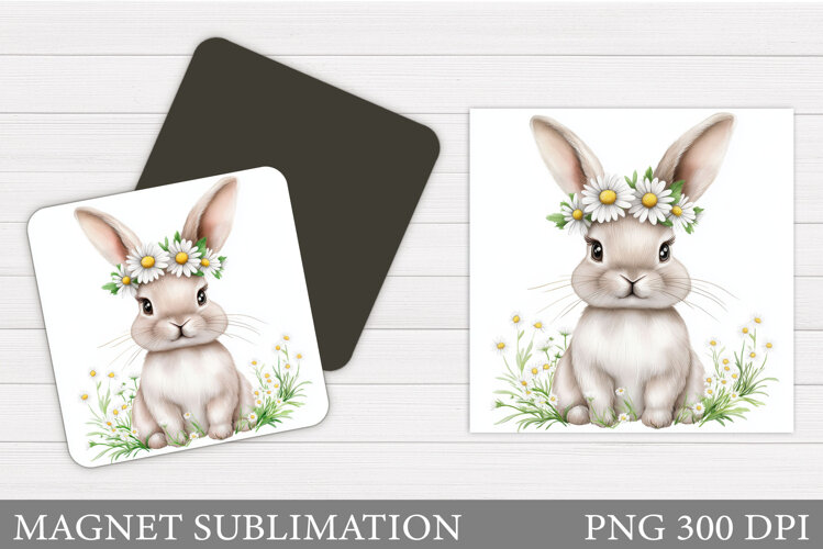 Cute Bunny Magnet Design. Bunny Flowers Magnet Sublimation example image 1