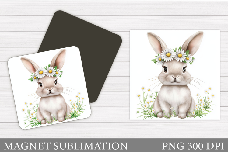 Cute Bunny Magnet Design. Bunny Flowers Magnet Sublimation