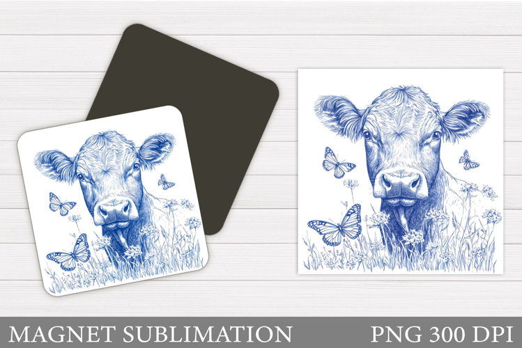 Highland Cow Magnet Design. Cow Flowers Magnet Sublimation