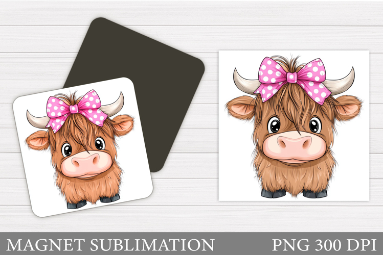 Highland Cow Magnet Design. Cute Cow Magnet Sublimation
