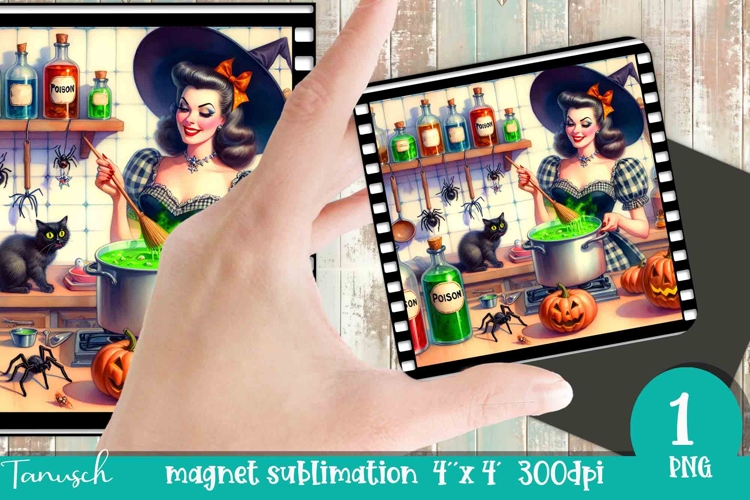 Halloween retro witch sublimation magnet PNG