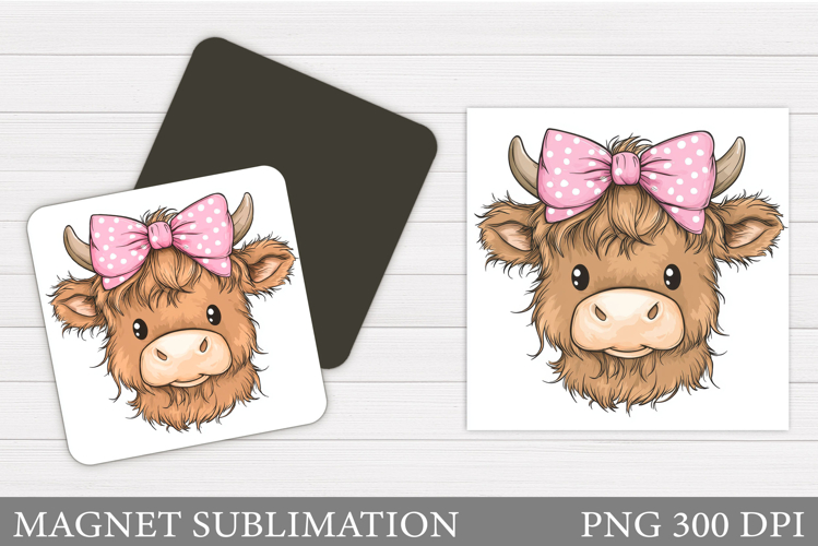 Highland Cow Magnet Design. Cute Cow Magnet Sublimation