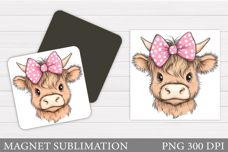 Highland Cow Magnet Design. Cute Cow Magnet Sublimation