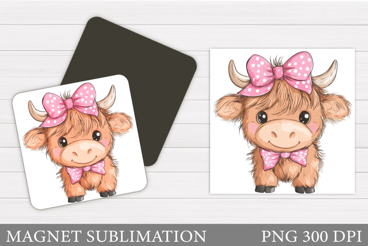 Highland Cow Magnet Design. Cute Cow Magnet Sublimation