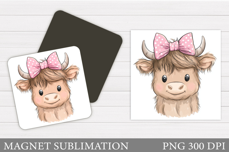 Highland Cow Magnet Design. Cute Cow Magnet Sublimation