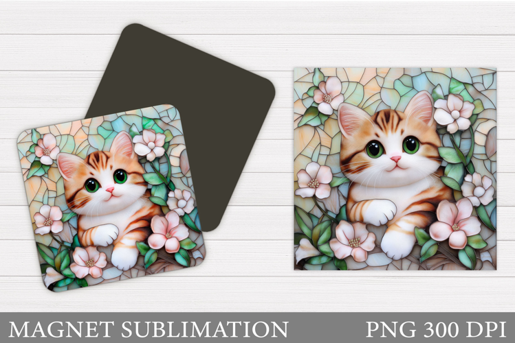Cat Flowers Magnet Sublimation. Cute Cat Magnet Design