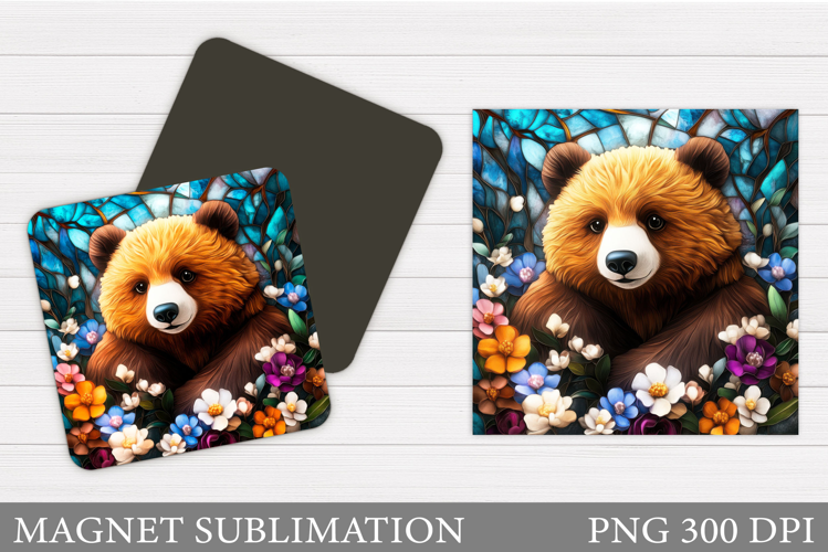 Cute Bear Magnet Design. Bear Flowers Magnet Sublimation