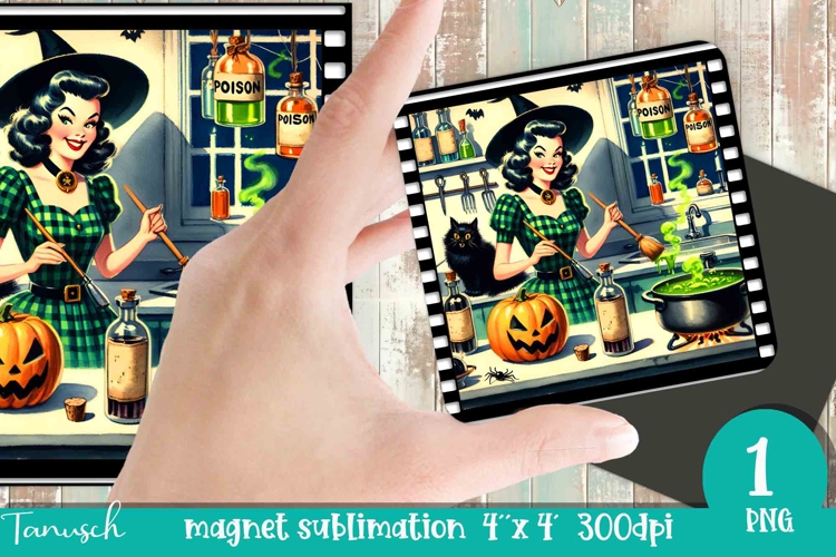 Halloween retro witch sublimation magnet PNG