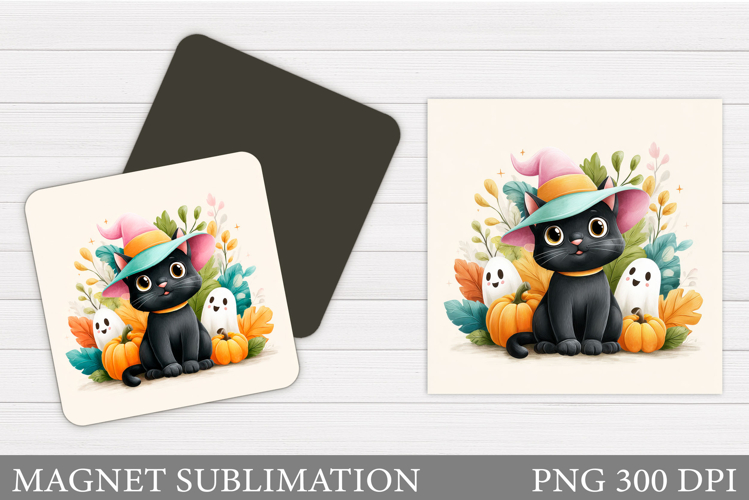Black Cat Magnet Sublimation. Cat Halloween Magnet Design