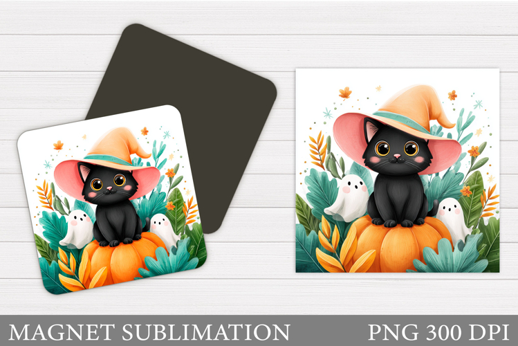 Black Cat Magnet Sublimation. Cat Halloween Magnet Design