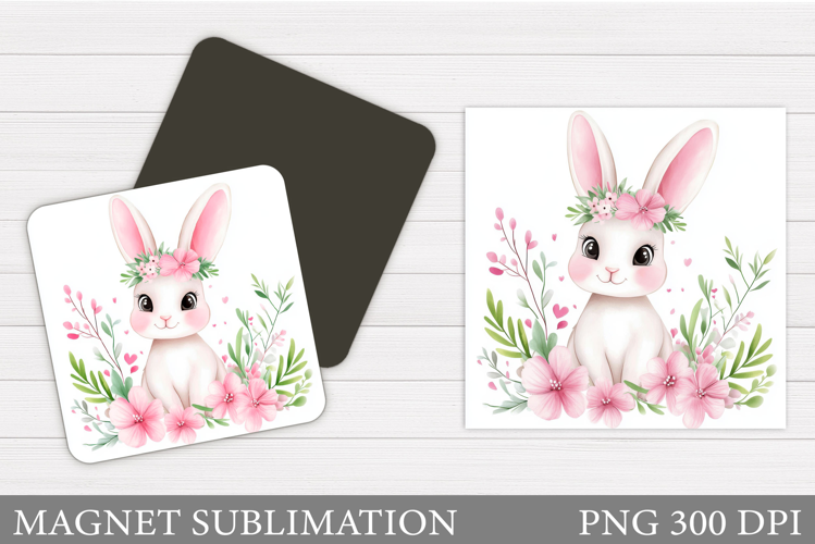 Cute Bunny Magnet Design. Bunny Flowers Magnet Sublimation