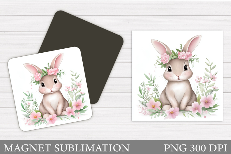Cute Bunny Magnet Design. Bunny Flowers Magnet Sublimation