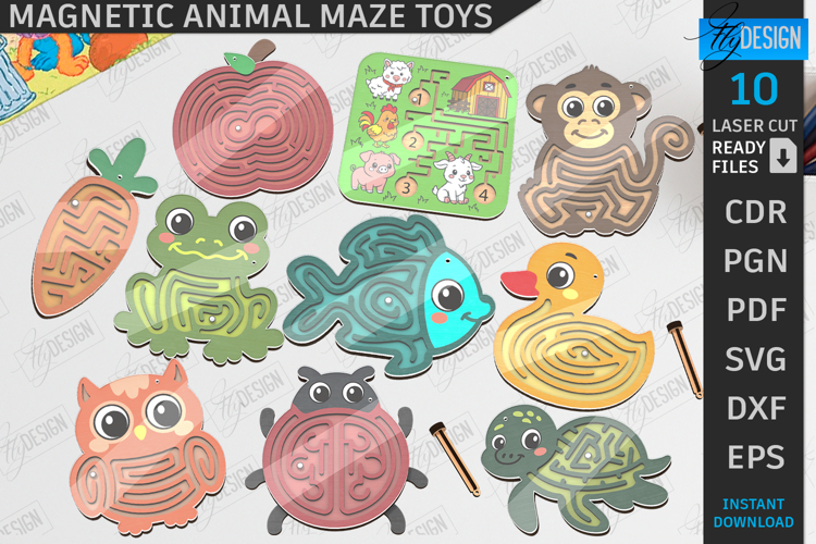 Magnetic Maze Games Laser Cut Bundle|Maze Toy SVG|Laser Toys