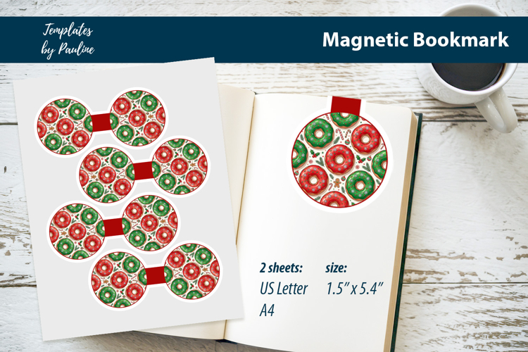 Christmas Donut Magnetic Bookmark Printable, Print and Cut