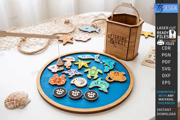 Wooden Magnetic Fishing Game Laser Cut | Montessori Toys SVG
