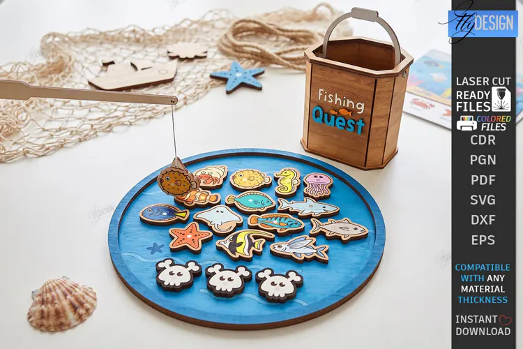Wooden Magnetic Fishing Game Laser Cut | Montessori Toys SVG