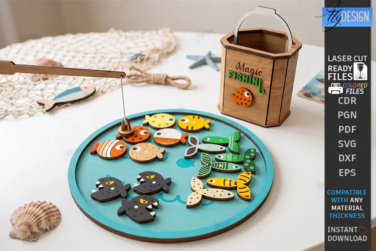 Wooden Magnetic Fishing Game Laser Cut | Montessori Toys SVG