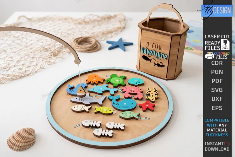 Wooden Magnetic Fishing Game Laser Cut | Montessori Toys SVG