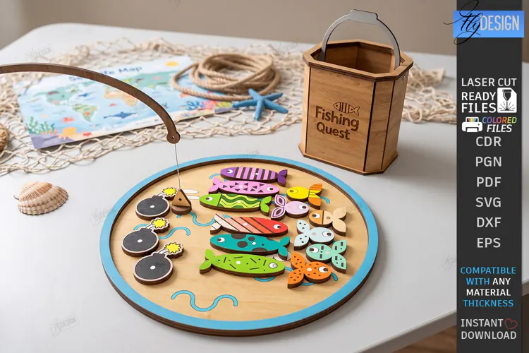 Wooden Magnetic Fishing Game Laser Cut | Montessori Toys SVG
