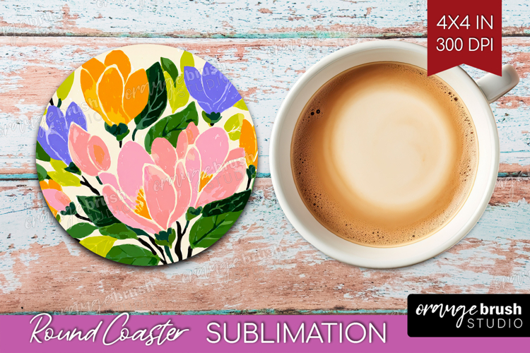 Magnolia Modern Floral Round Coaster Sping Flower Coaster