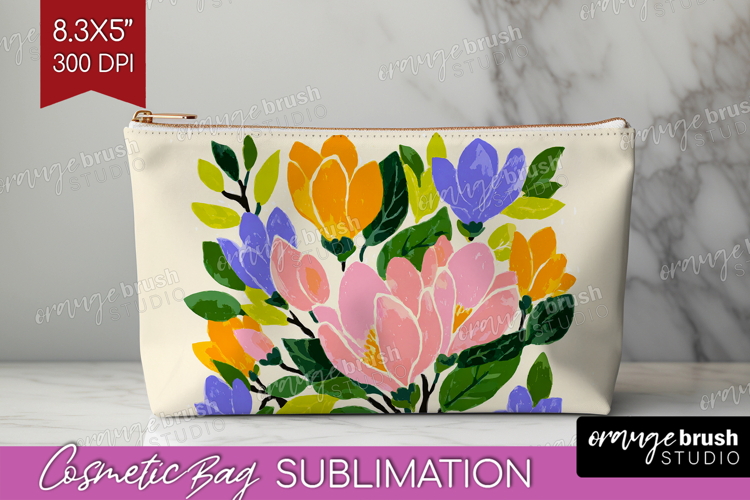 Magnolia Modern Floral Cosmetic Bag Sping Flower Makeup Bag