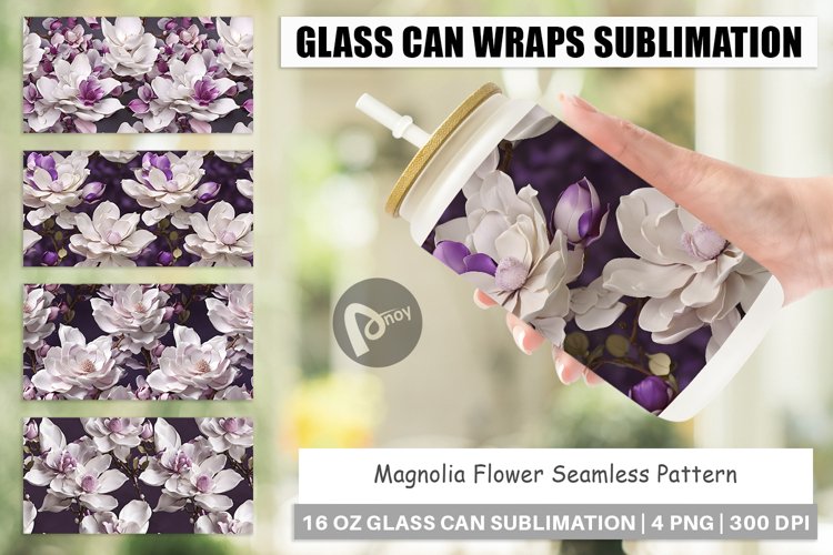 Glass Can Wraps Magnolia Flower Pattern