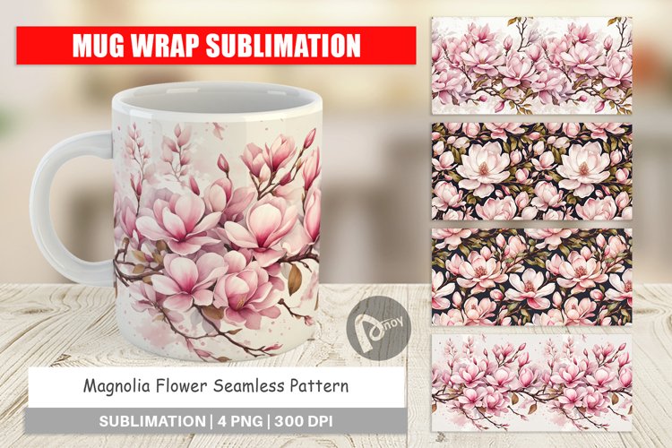 Mug Wrap Design Magnolia Pattern