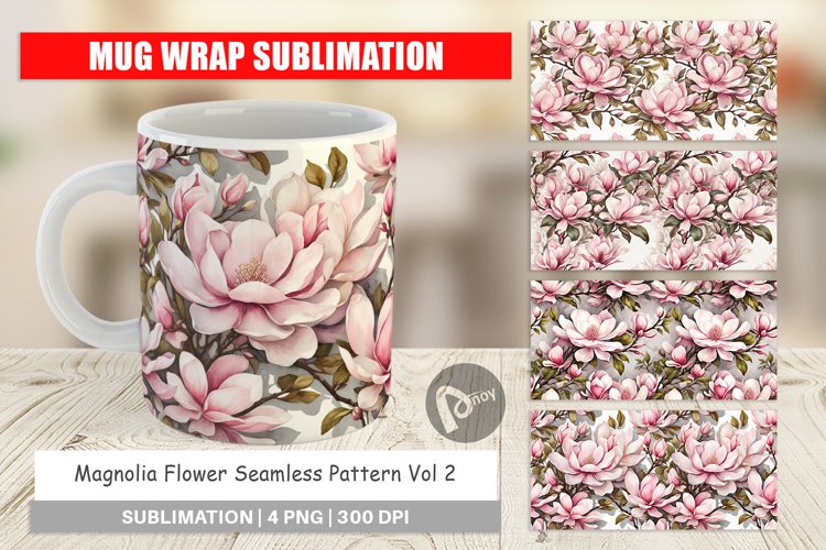 Mug Wrap Design Magnolia Pattern