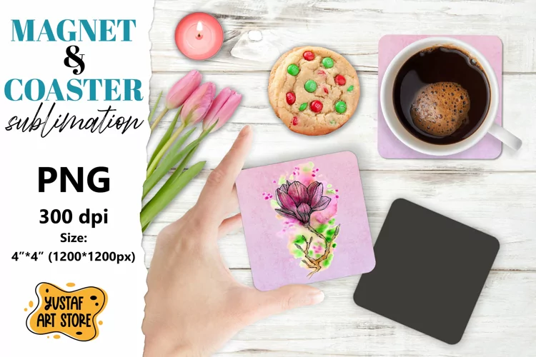 Flowers magnet/Flowers coaster. Magnolia flowers sublimation
