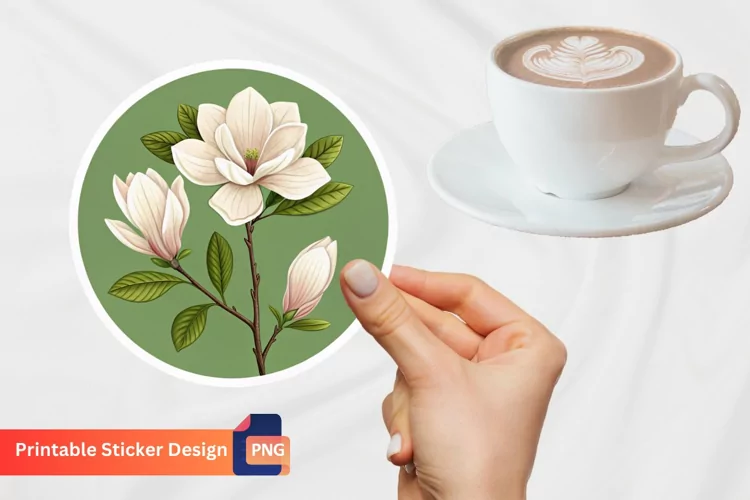 Magnolia Flower Sticker, Floral Sticker, Magnolia Blossom