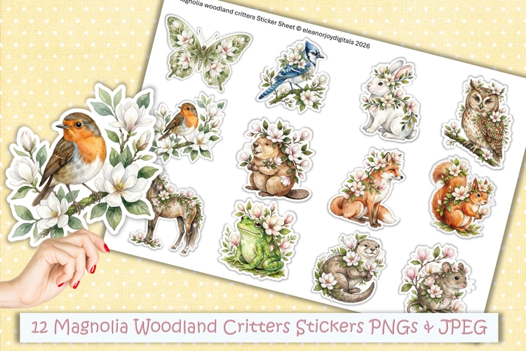 12 Magnolia Woodland Critters Planner sticker PNGs