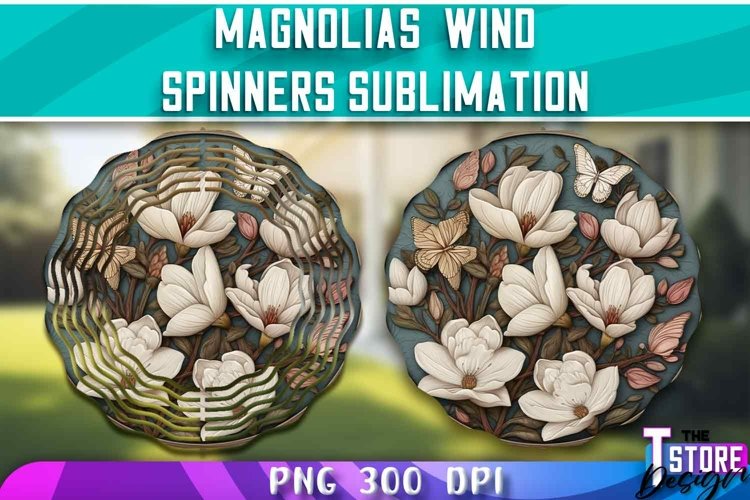 Magnolias Wind Spinners Sublimation | PNG Design | PNG File example image 1