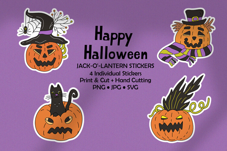 Halloween Jack-O’-Lantern Stickers for plotter and hand cut example image 1