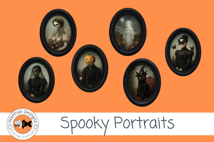 Spooky Portraits | Gothic Halloween Framed Clipart example image 1