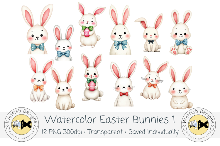 Watercolor PNG Easter Bunnies 1