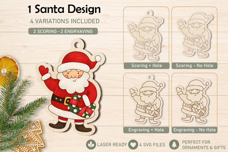 Christmas Santa Ornament Laser Scoring Engraving SVG example image 1