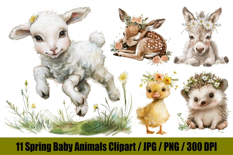 11 Watercolor Baby Animals Clipart Bundle, Cute Woodland